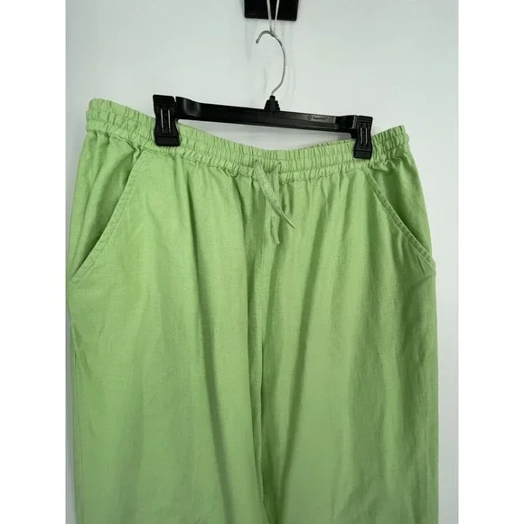 NWT Denim & Co Womens 1X Pants Suit Linen Blend Lime Green Safari Tunic Pockets - Picture 14 of 16